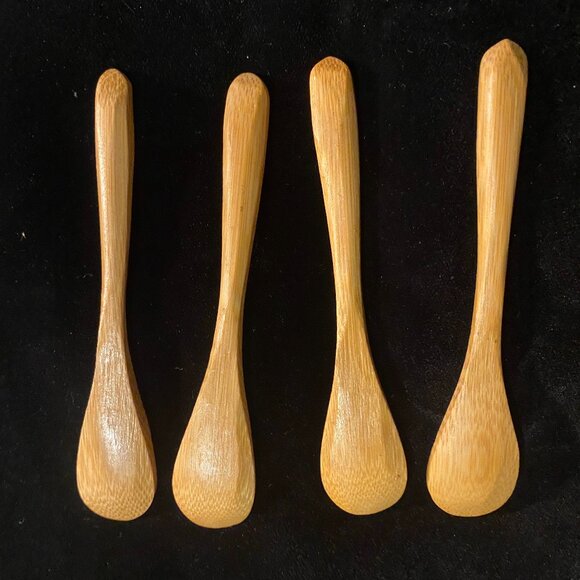 Bamboo Olive/Condiment Spoon Set (4) – 4.25” Handcrafted - Picture 2 of 3